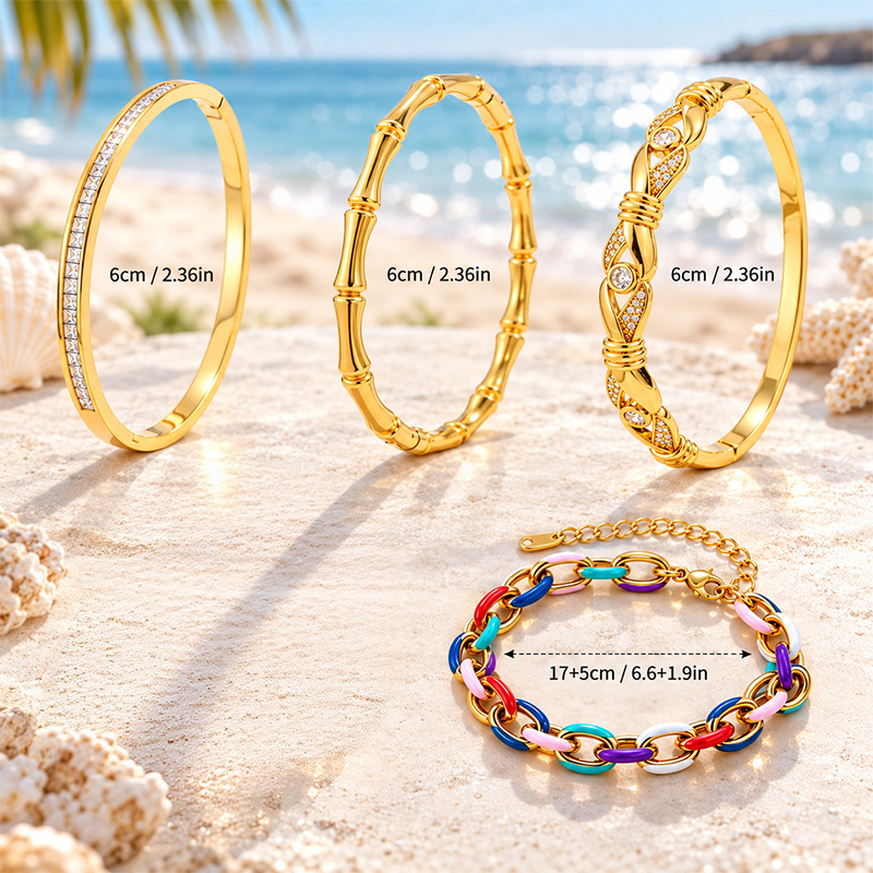 Women's Twisted Bamboo & Bead Hinged Bangle Bracelet Set, Gold-Tone